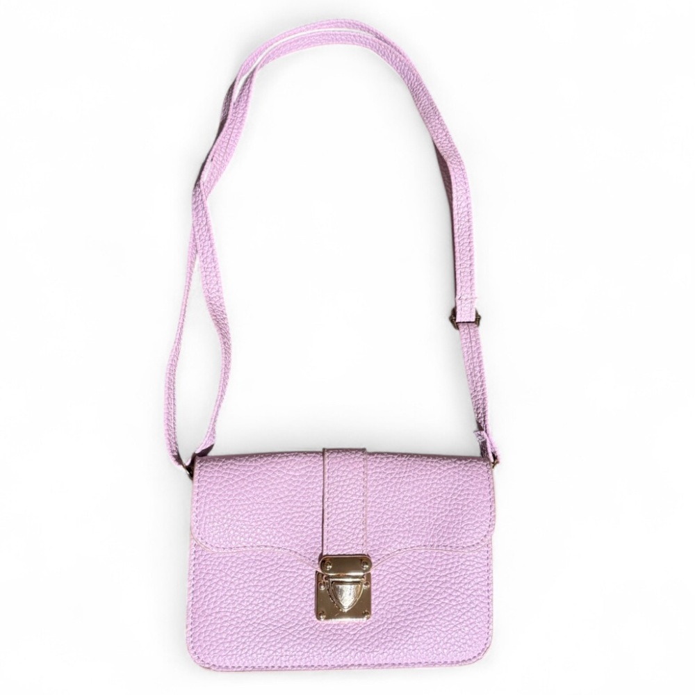 Lilac Purple Girls Crossbody Purse Faux Pebble Leather Gold Hardware